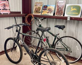 VINTAGE COLUMBIA BIKE, VINTAGE HUFFY BIKE, VINTAGE METAL SIGNS