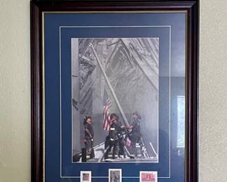 FRAMED FIREFIGHTER STAMPS AND ART