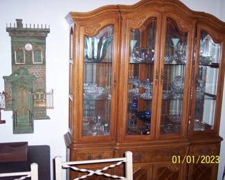 Ex. cond. 55"x85" China cabinet $350 obo.   Mid-century wall sculpture  $45 obo 