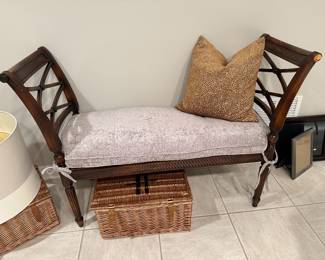 Wood bench with upholstered seat