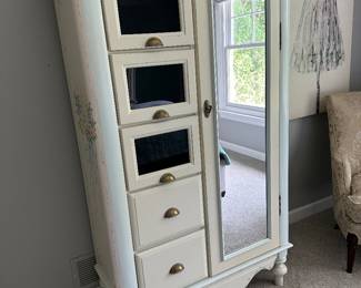 Painted armoire with mirrored door and glass shelves (sold as is)