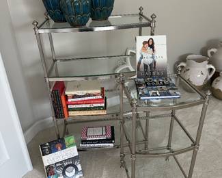 Chrome and glass small shelving units