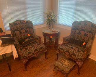 Wing chairs pr w/footstool