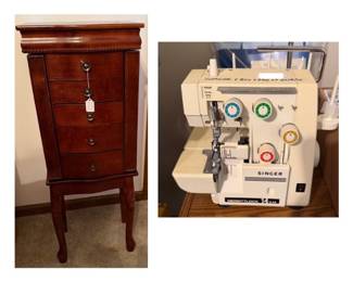Singer Serger and Jewelry Armoire