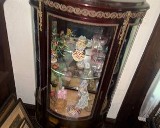 Lovely Antique Curio Cabinet with ornate ormolu mounts, with curved glass front
