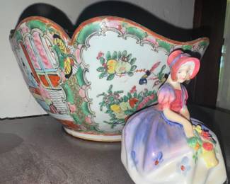 Chinese Famille Rose porcelain bowl and Royal Doulton figurine