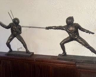 Pair of Art Deco Style fencing sculptures signed 2001