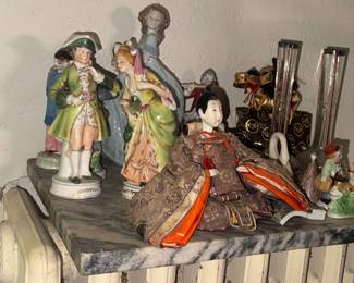 Japanese Doll and porcelain figurines