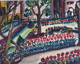 1940s watercolor signed "F. Ludins"