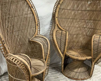 Lot 11: Two Vintage Bohemian Rattan Peacock Chairs