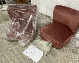 Lot 61: 2 Dusty Rose velour armless Chairs, NEW in Box
