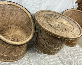 Lot 10: Vintage Boho Rattan Table And 2 Chairs