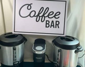 Lot 206: Coffee Bar Station with Urns, Keurig, and Pods