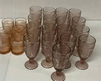 Lot 162: Vintage Pink Tinted Glass Goblets and Tumblers Set
