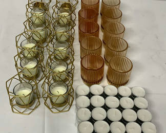 Lot 109: Gold Toned Metal And Glass Votive Holders