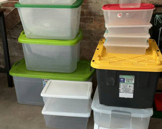 Lot 303: Stackable plastic storage bins and totes