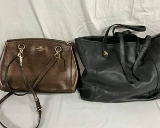 Lot 282: Brown metallic Coach crossbody bag and black leather tote