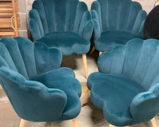 Lot 9: 4 MCM Inspired,Teal Velour Clam Shell Arm Chairs