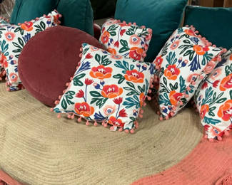 Lot 117: Throw Rug And Pillows In Shades Of Teal And Peach