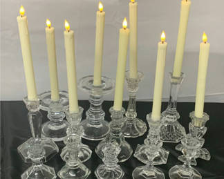 Lot 154: Clear Glass Taper Candle Holders And Candles