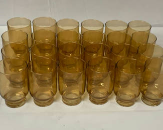 Lot 163: Amber Glass Tumblers with Plastic Storage Rack