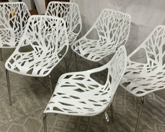 Lot 68: 6 White Plastic Bird Nest Chairs