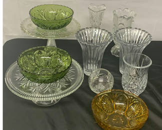 Lot 155: Clear And Colored Cut Glass Serving pieces