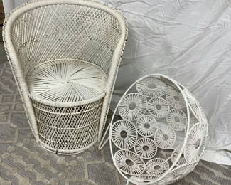 Lot 15: Vintage White Rattan Chair, Decor