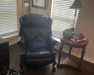 Navy Leather Wingback Recliner