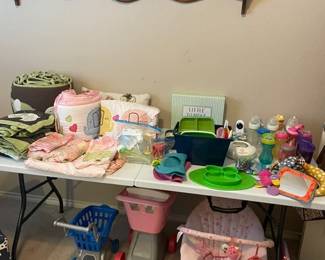 2 Crib Bedding Sets, Bouncer, Kitchenware