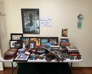 Books, framed art, knickknacks many elephant themed
