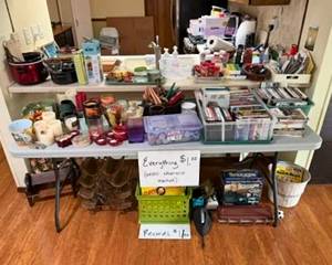 cancles, DVDS, records, musical instruments, crock pots