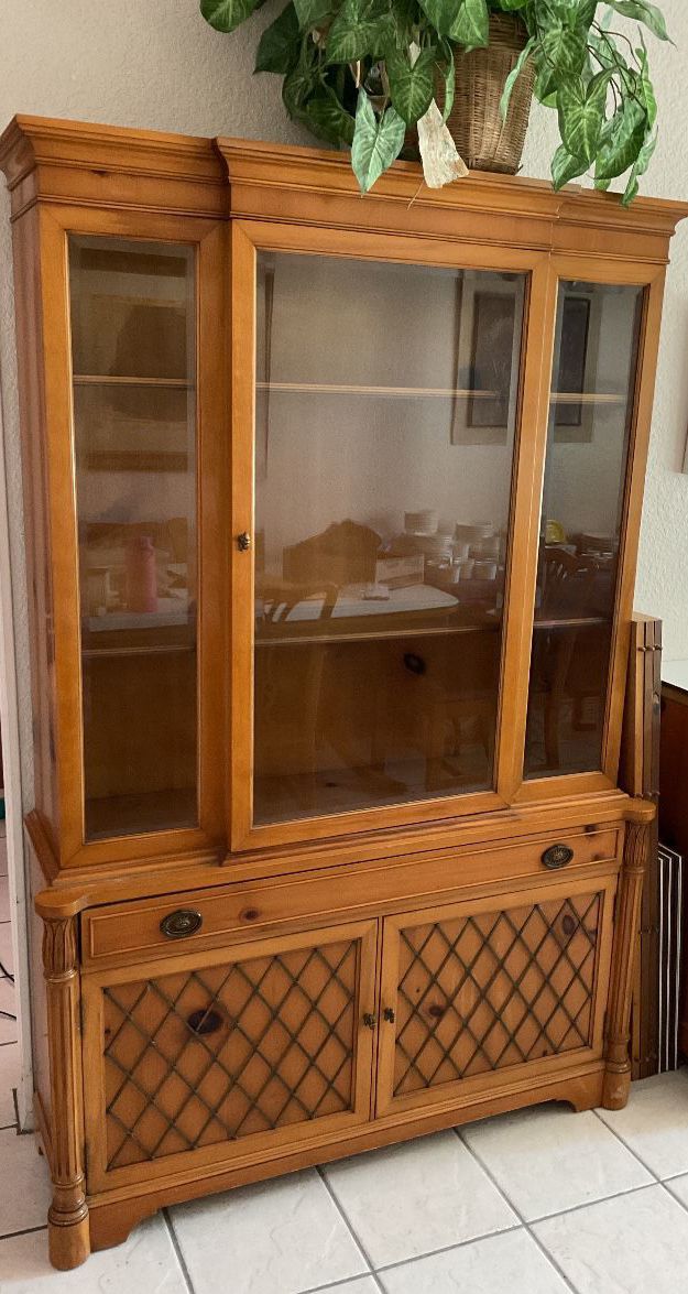 Matching China cabinet 72”x48”x11”, natural wood grain details
