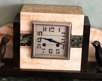 art deco 3 pc marble bronze clock set