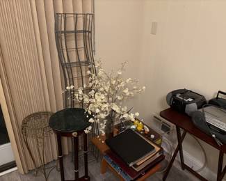 Plant stand, small side table, small boom boxes (cassette and dvd players)