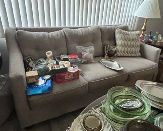 3 seat sofa, candles dishes