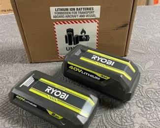 2 Ryobi Lithium Batteries 1-40V 4Ah. 1-40V 2Ah.