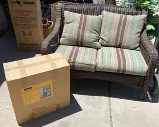 Outdoor Loveseat And Portable Stainless Steel Heater