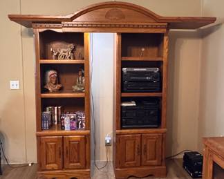 Traditional Oak Arched Entertainment Center Wall Unit