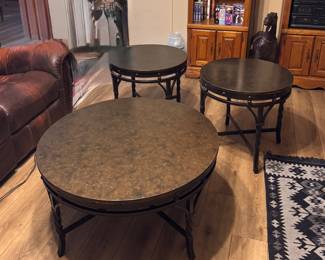 Round wood Top Table set with twisted iron base