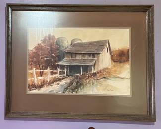 Janet Tillery watercolor Painting of Old Barn and Silos