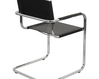 Set of Six Mid Century Breuer Style Armchairs in Chrome  Leather Back View
