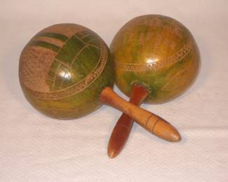 Vintage Carved & Stained Wood Maracas