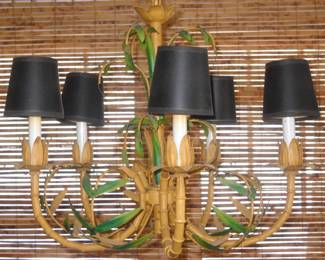 Vintage Painted Tole 6-Arm Chandelier