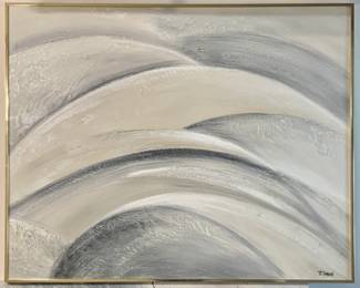 1970's Brass Framed Acrylic on Canvas Signed J. Garrette