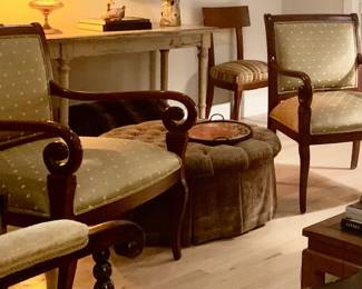 Pair of Vintage French Louis Philippe Style Mahogany Scrolled Fauteuils
