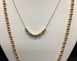 Two 14k Beaded Necklaces 7.80 grams 22 inches and 16 inches