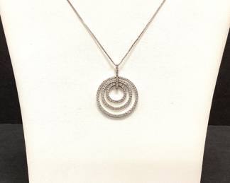 14 Karat White Gold Diamond Circle Pendant Necklace Over a half Carat in diamonds 3.54 total weight 18 inches