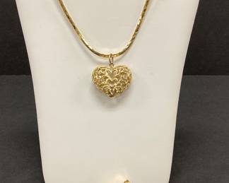  14k Gold Necklace with Heart Shaped Pendant and a Heart Locket pendant 19 inches 16 Grams total weight