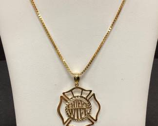 14k Gold Necklace with 2 Pendants Chiefs Wife and Firemanâ€™s Helmet 20 inches 12 Grams total weight